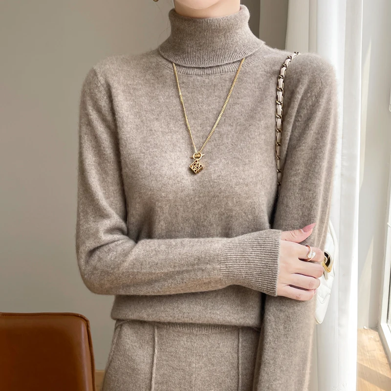 Осенне-зимний свитер из 100% мериносовой шерсти Женская водолазка вязаные топы с