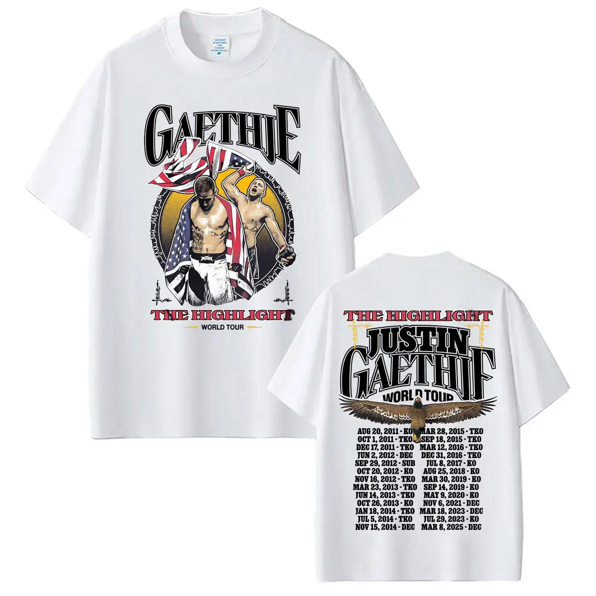 Фото Футболка The Highlight Justin Gaethje World Tour, мужская одежда, модные винтажные футболки с короткими рукавами, летние топы, футболки с круглым вырезом №4