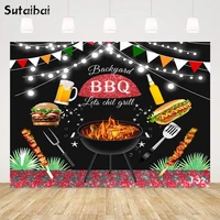 BBQ Wood Floor Photo Background Baby Shower Cake Table Banner Decoration Backdrop Sun Flower Kitchen Party Backdrop