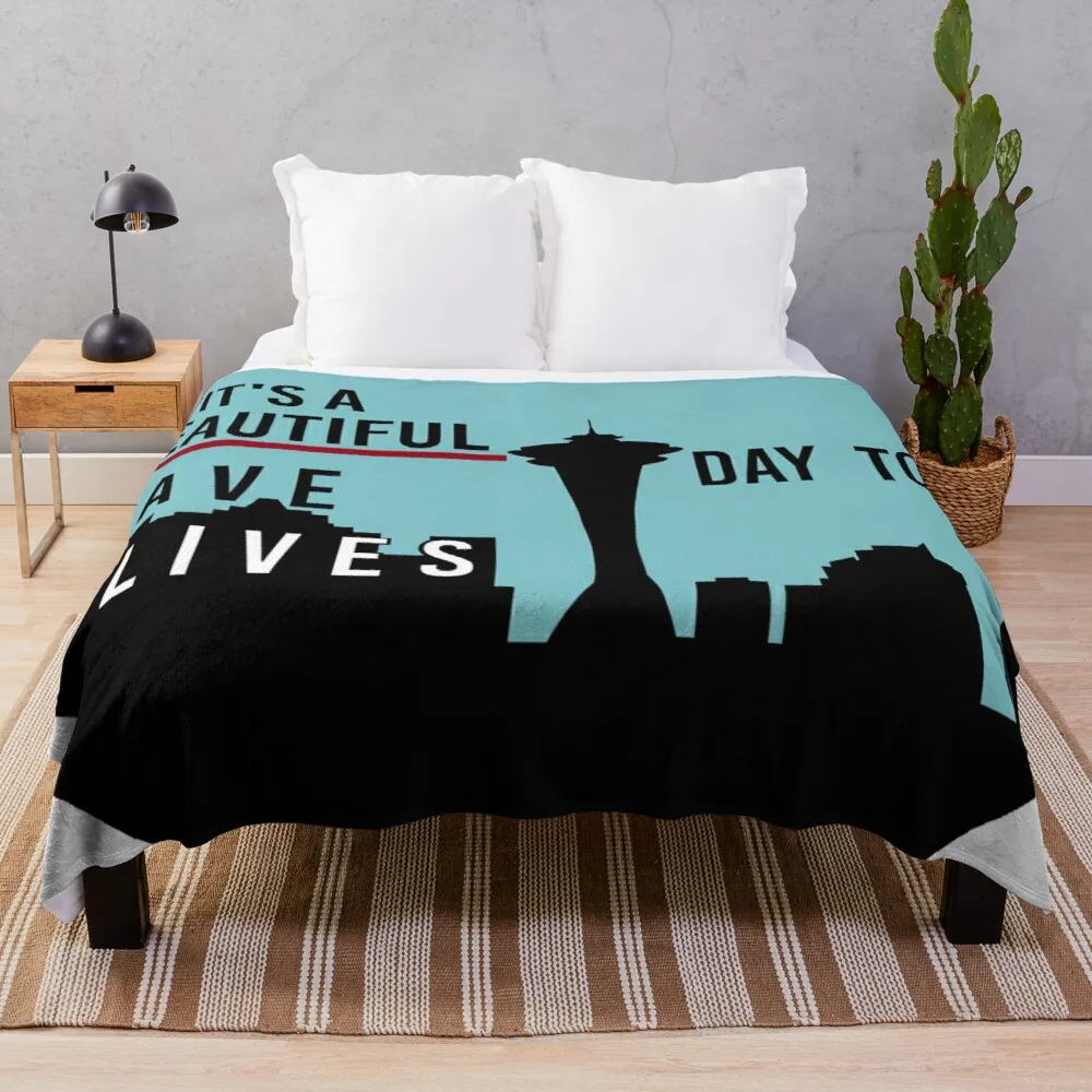 

It's A Beautiful Day To Save Lives Throw Blanket Large knit plaid double plush blanket