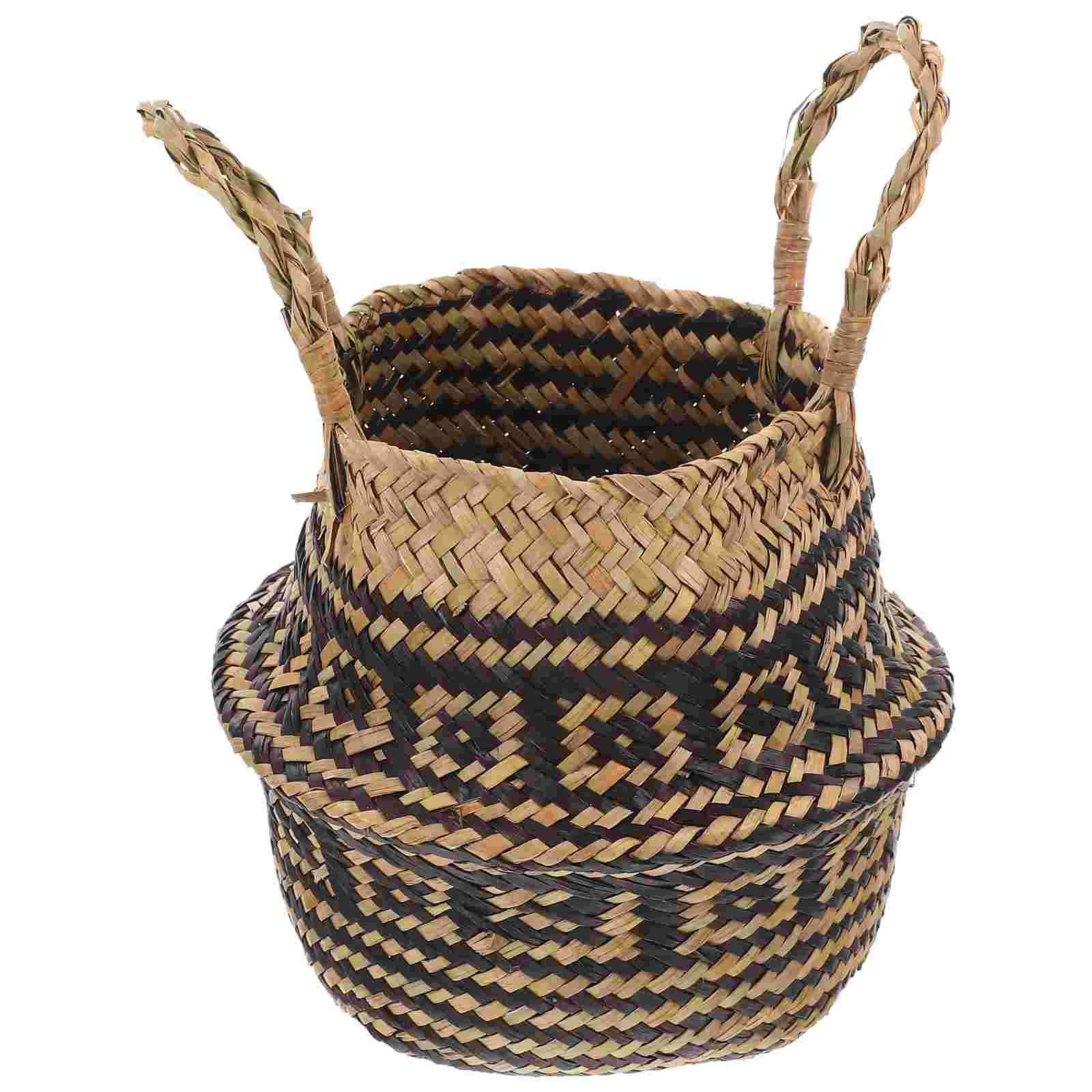 

Basket Woven Grass Belly Basket Pot Storage Basket Picnic Handled Basket