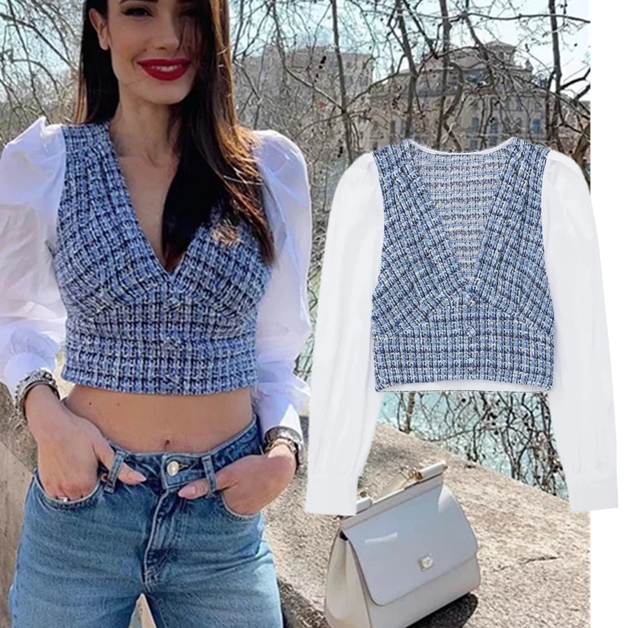 

Женская короткая блузка с длинным рукавом, в английском стиле