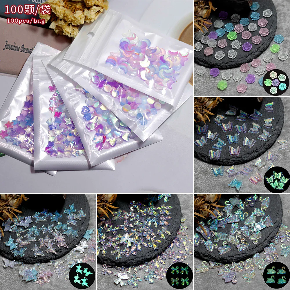 

100 шт., разнообразные Разноцветные Подвески для ногтей