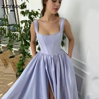 purple a line long satin prom gowns with pockets sexy square neck lace up corset 2022 evening dresses saudi arabic party dresses