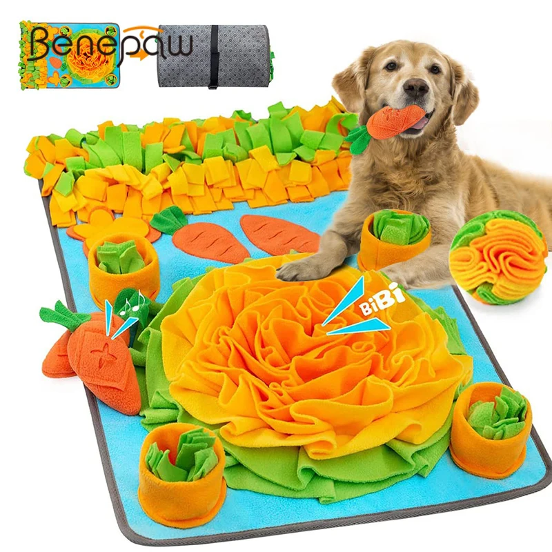

Benepaw Durable Dog Snuffle Mat Puppy Sniffing Puzzle Toys Interactive Nonslip Pet Feeding Mat Portable Squeaky Slow Feeder