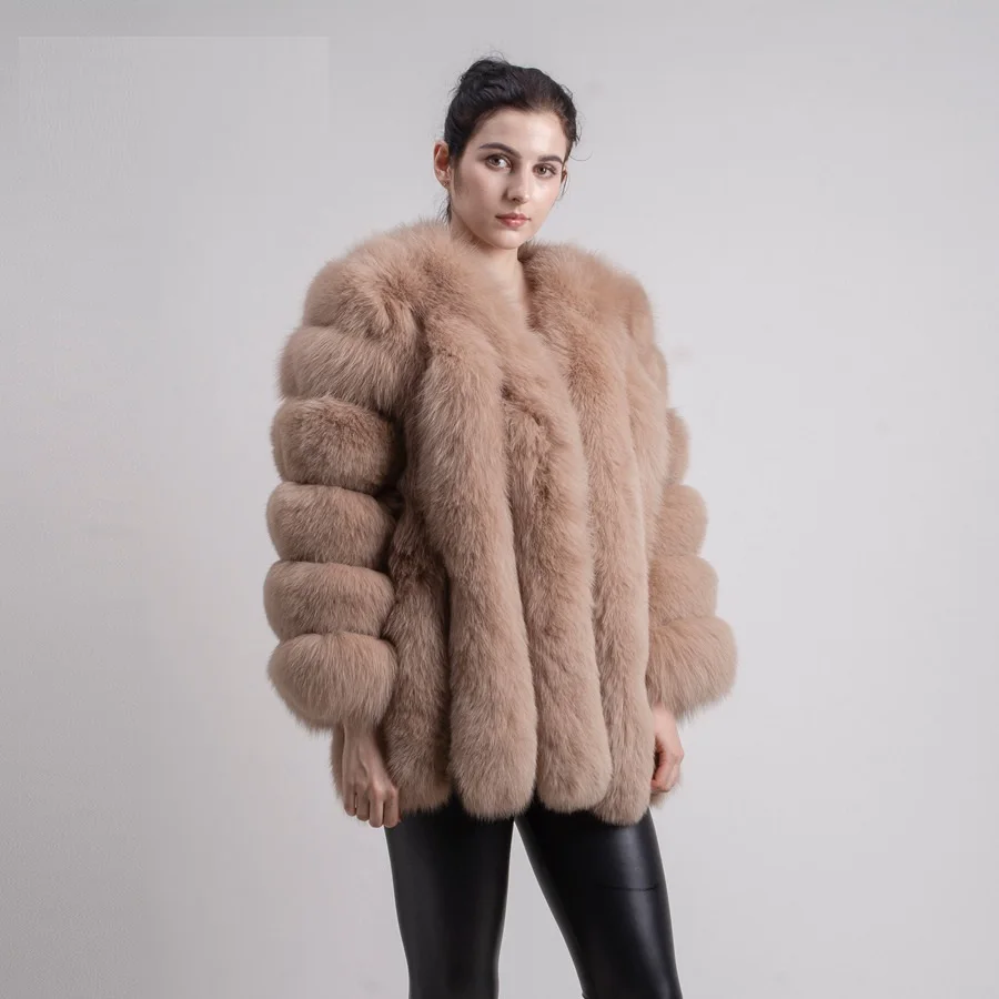 High Quality Women Winter Real Fox Fur Coat Natural Plush Fox Fur Jacket Ladies Fashion Big Fur Long Sleeve Outerwears New Warm