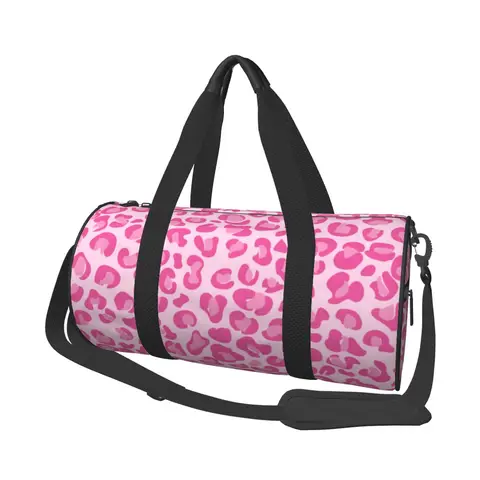 Розовая спортивная сумка с леопардовым принтом, животные, кавайные, выходные, спортивные сумки с обувью, дизайнерская сумка для плавания, Ретро сумка для фитнеса для пар