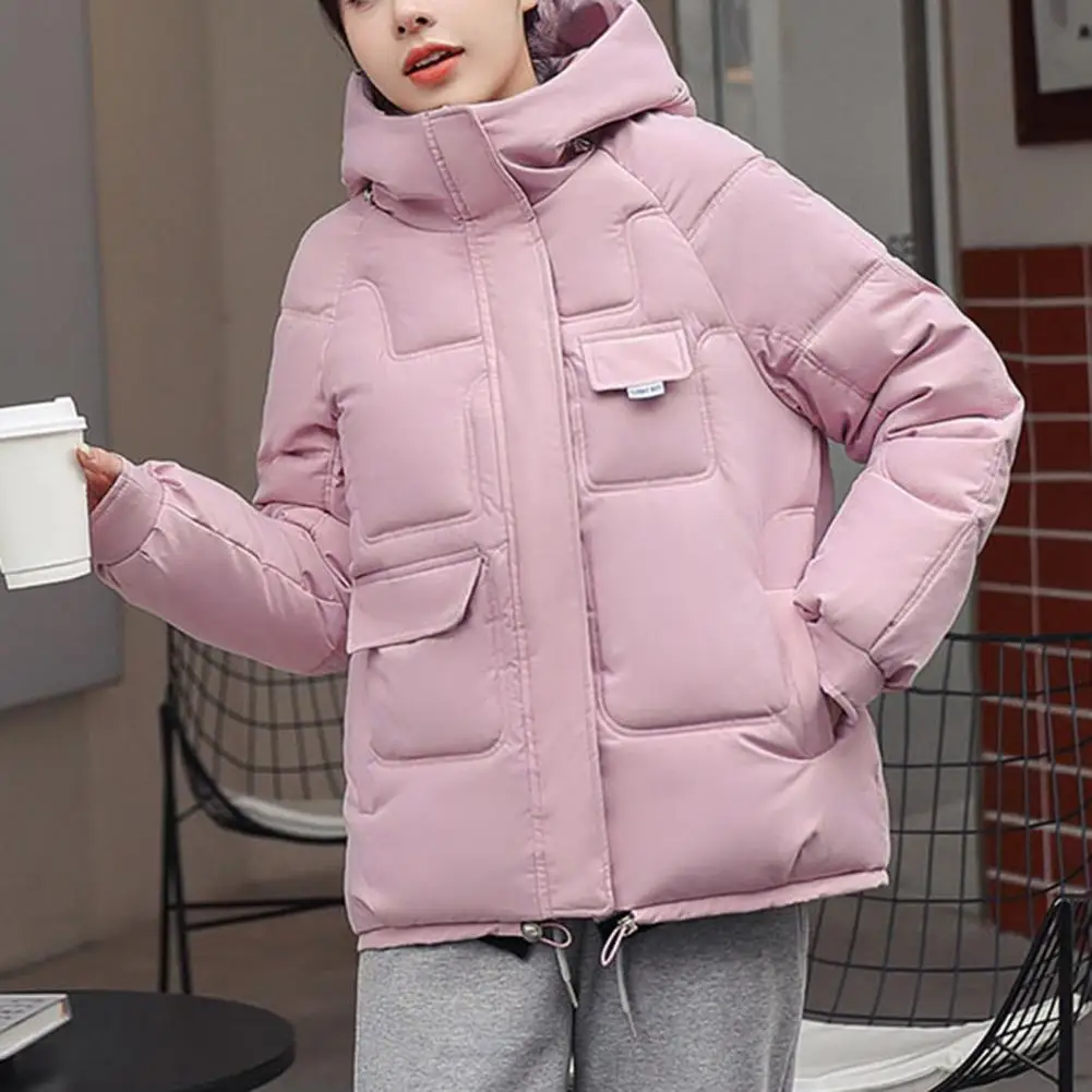 

Jackets Women Coat Hooded Down Padded Smooth Zipper Single-breasted Pockets Keep Warm Solid Lady Autumn Winter Jacket Female