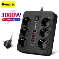 Power Strip Multiprise With PD 20W Type-C QC3.0 Quick Charging EU 6 AC Socket Overload Protector 2m Extension Cable For Office