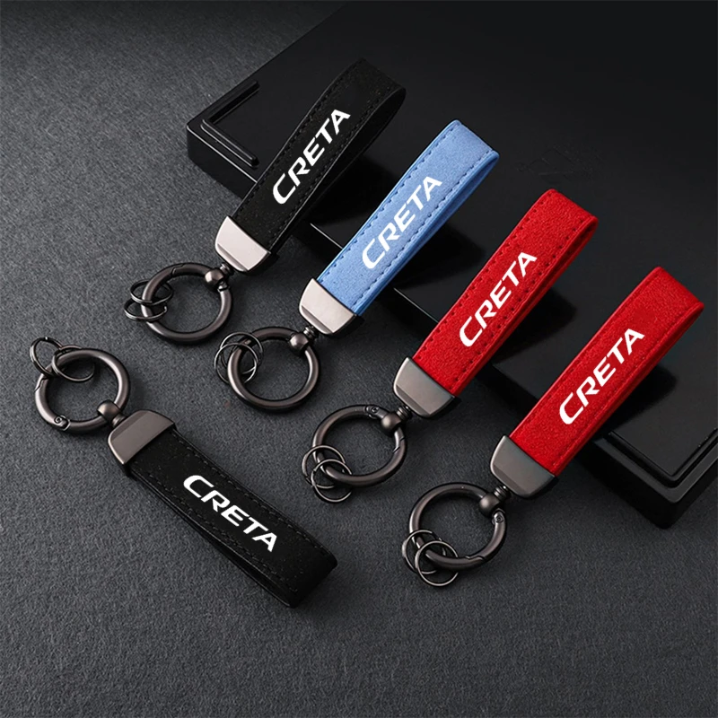 

Luxury Leather Car Keychain Black Clasp Creative DIY Keyring Holder Car Key Chain For Hyundai creta ix25 2020 2019 2018 2017