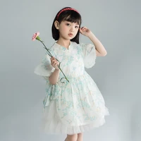childrens princess dress 2022 summer designer new lolita style girl dress bow mesh patchwork birthday dresses for kids clothing