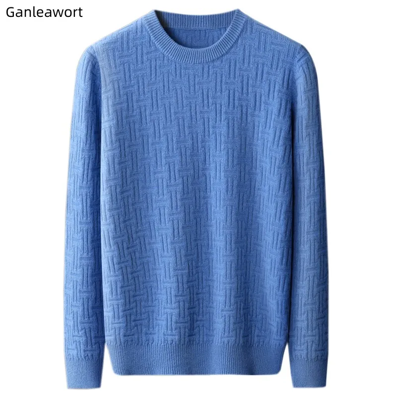Men's Sweater Autumn Winter New Round Neck Thickened Pullover Sweater Large Size 100% Pure Wool Business Casual Loose Tops Men's