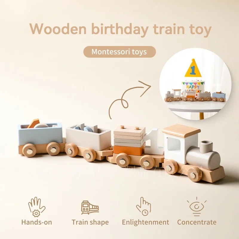 

Wood Children Birthday Building Blocks Train Assemble Assembly Under 5 Years Old Baby Toys Milestone Gift Cognitive Education