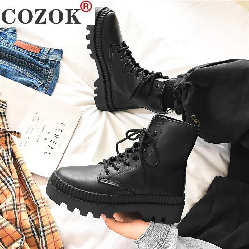2021 Winter New Black Thick Base Cloth Mid-Top Boots Men Fall British Trend Boots Hight-Top Korean Casual Men's Shoes Boots