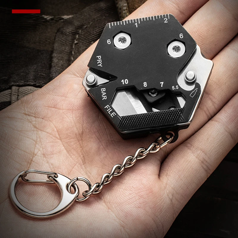 

Keychain Screwdriver Multifunctional Hexagon Coin EDC Tool Mini Pocket Folding Knife Ruler Bottle Opener Key Chains Rings Gadget