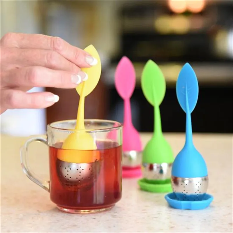 

Stainless Steel Leaf Tea Infuser Silicone Handle Cha Strainer Teaware Spice Filter Coffee Diffuser Sieve Kitchen Accessories