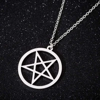 tulx stainless steel hollow round circle star necklace for women pentacle pentagram pendant necklace engagement jewelry