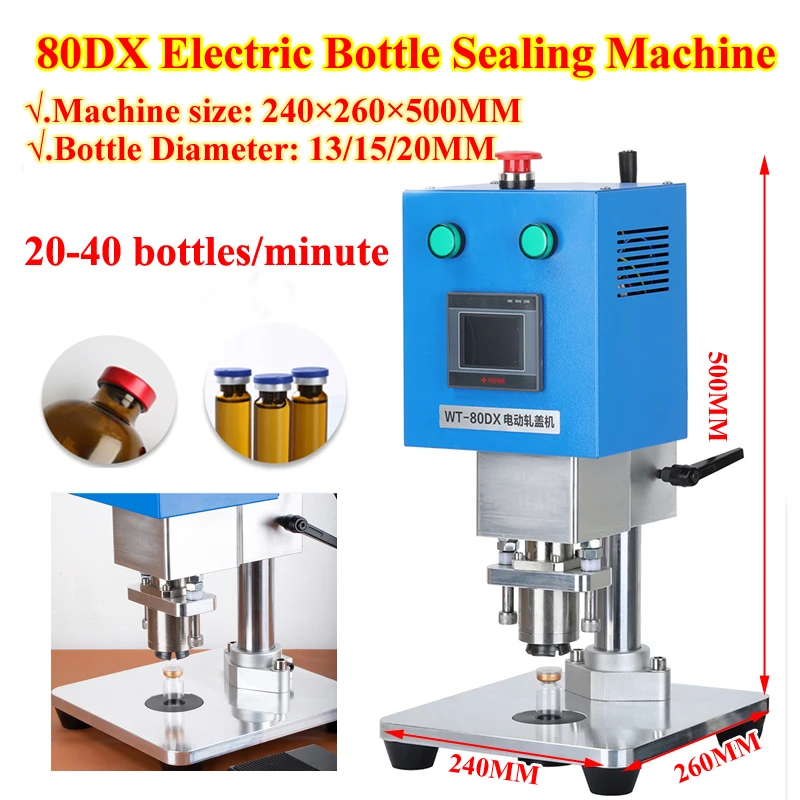 

LY Electric 80DX Pneumatic Capping Sealing Machine for Collar Ring Crimping Vial Top Pressing Glass Bottle Caliber 20/15/13MM