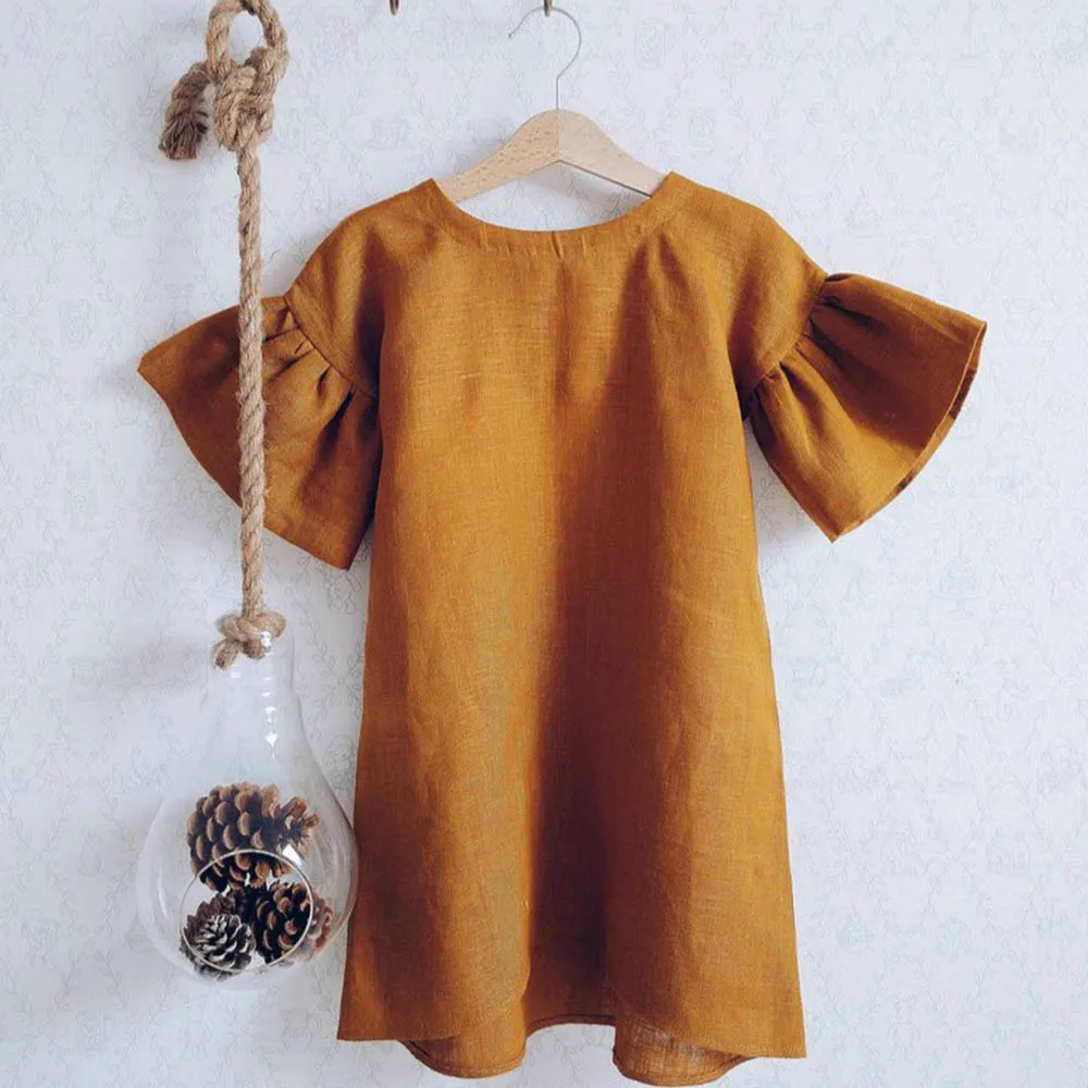 

Melario/Детское платье для маленьких девочек; Летнее однотонное платье без рукавов с оборками из хлопка и льна; Детские Вечерние Повседневные п...