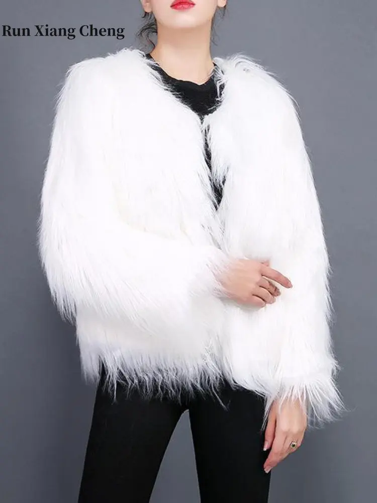 2023 Autumn Winter Coat for Women Faux Fur Luxury Designer Elegant  Hairy Soft Jacket External Warm Clothing Short Female Korean