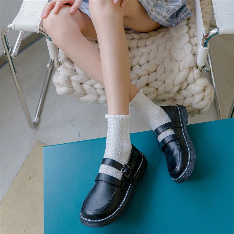 

Носки женские короткие однотонные с оборками, 10 шт. = 5 пар