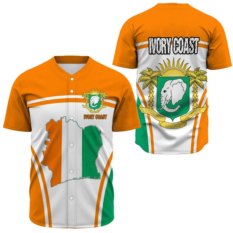

Men's summer fashionable baseball shirt Kenya active/Ivory Coast/Libya active 3D print baseball shirt casual short sleeve shirt