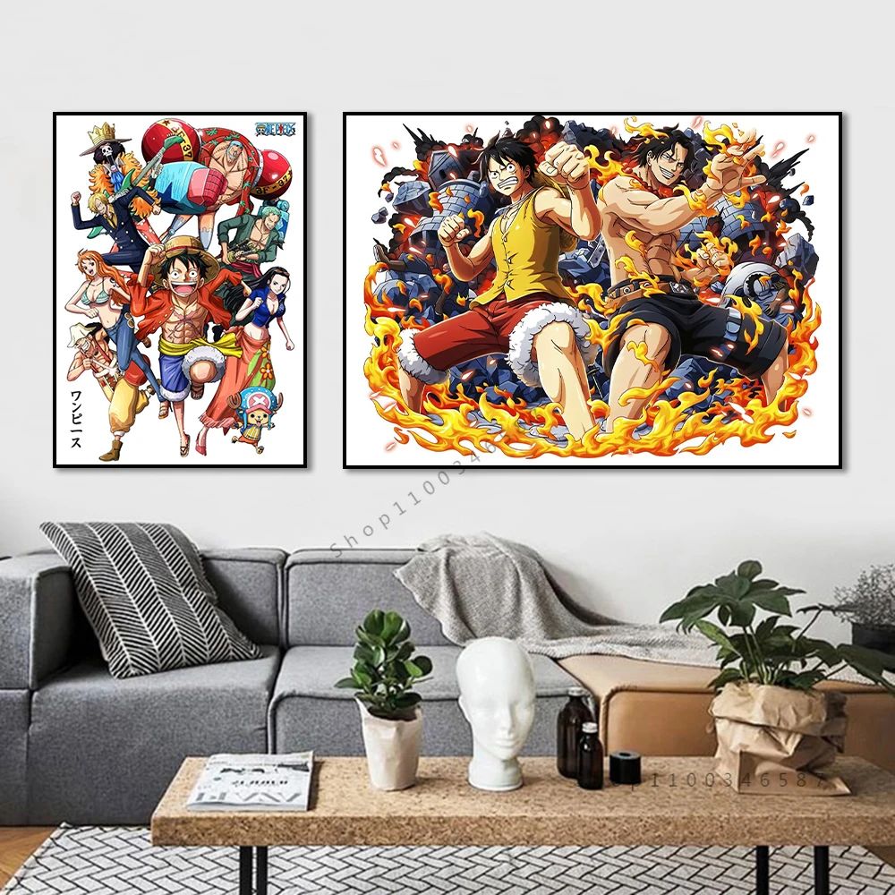 

One Piece Classic Anime Холст Картина Luffy Ace Zoro Sanji модный постер и печать настенное искусство роспись для детской комнаты домашний декор