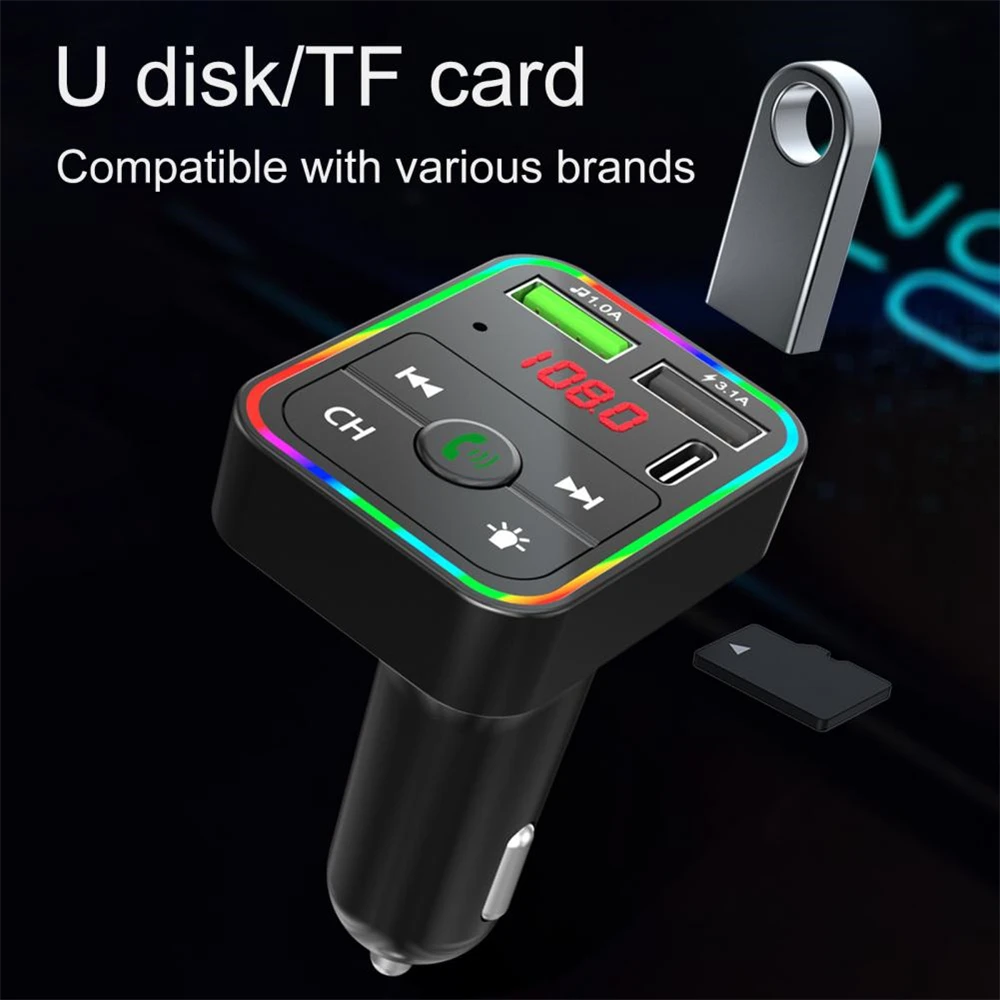 

Car Charger Adapter Multifunctional Universal Car Charger With Lcd Screen Colorful Atmosphere Lights Bluetooth Fm Transmitter