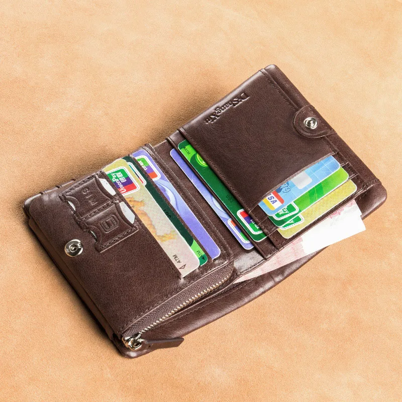 Genuine Leather Men's Wallet with RFID Blocking Large Capacity Trifold Wallet ID Window Credit Card Holder