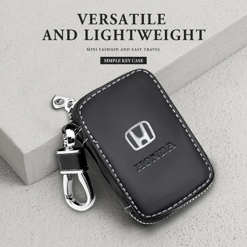 

Leather Car Key Case Storage Sack Men Zipper Keychain Bag For Honda Civic Accord Jazz Fit CRV Mugen Odyssey HRV Dio HRC CRF 2022