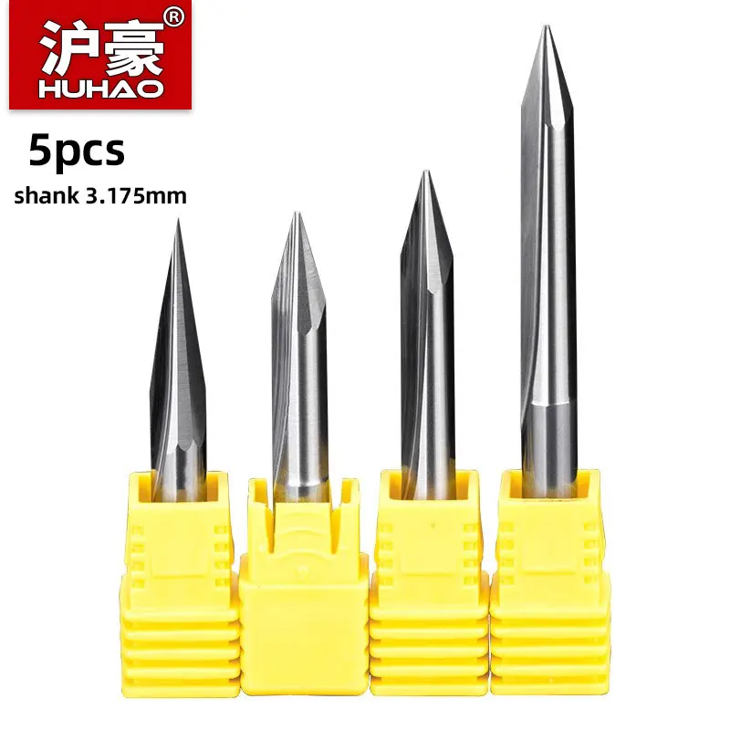 HUHAO 5 шт. Набор гравировальных бит по дереву V-образный хвостовик 3 175 мм Фреза с ЧПУ