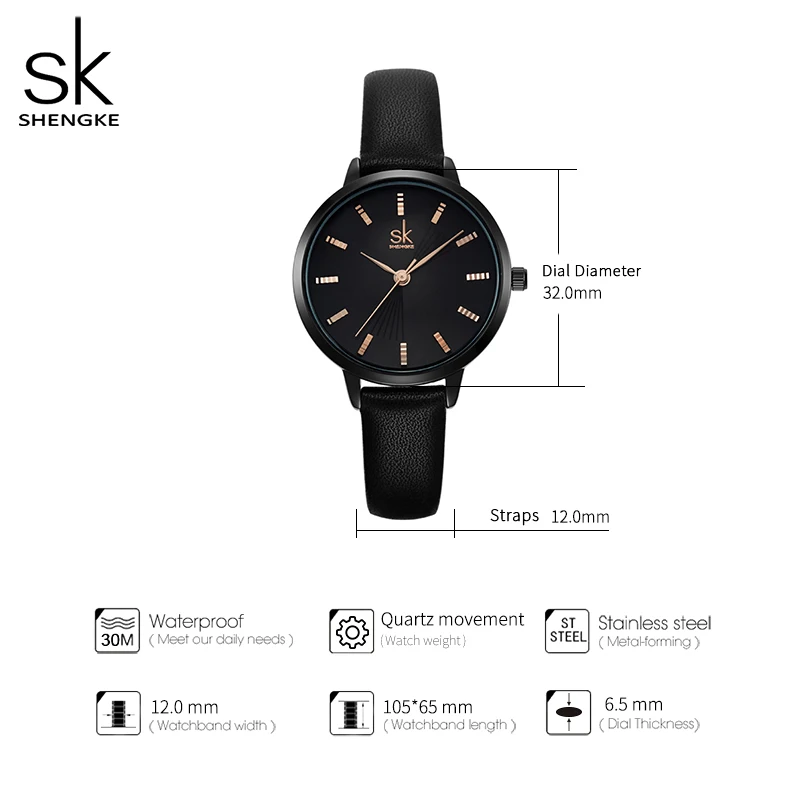 SHENGKE SK Top Luxury Women Watches Black Leather Strap Ladies Quartz Wristwatches Original Design Diamond Womans Clock Dropship enlarge