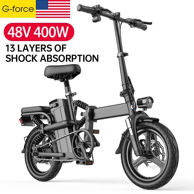 

2022 G-force 48V 400W Electric Bike 120KM Long Distance 14inch Fat Tire Folding EBike for Adult 30AH Battery Electric Bicycle