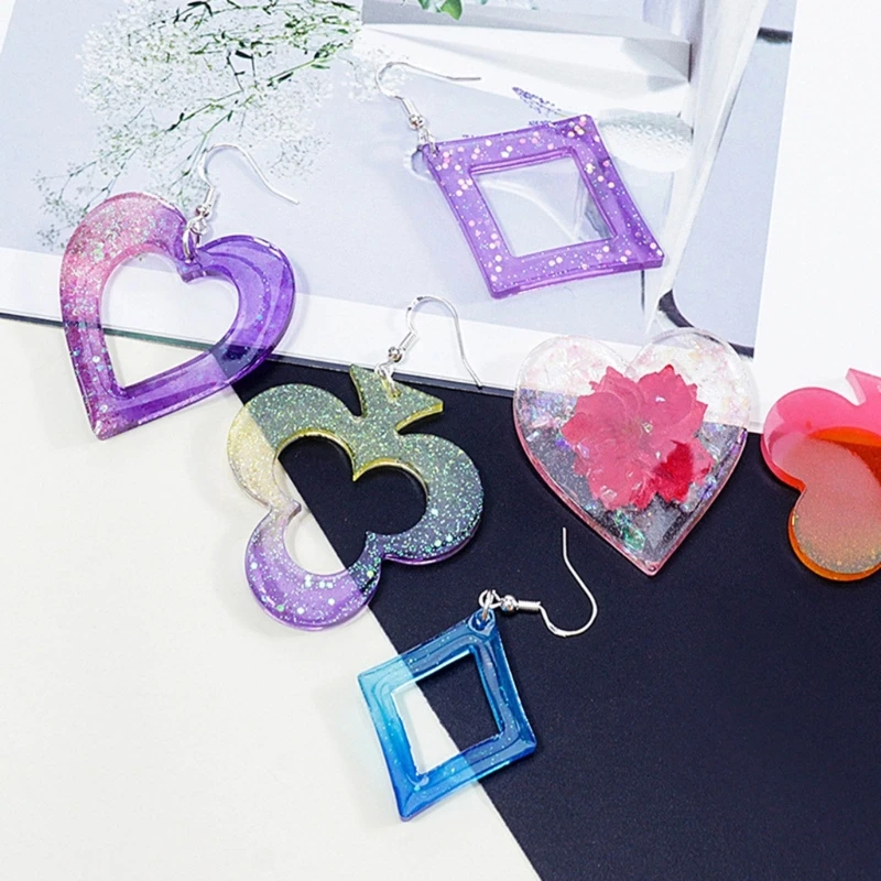 

N58F Geometric Cards Earrings Silicone Mold Epoxy Decorative Pendants Mold