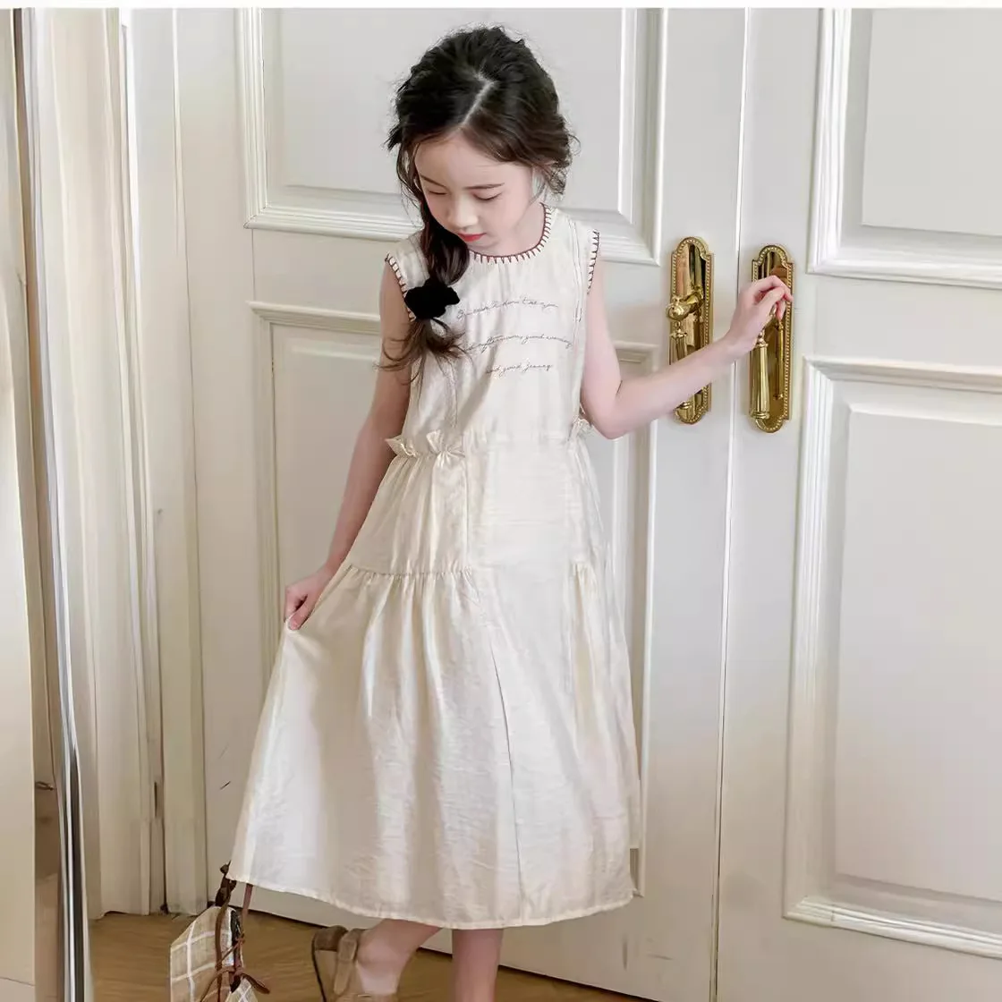Юбки для девочек Новинка лета 2024 детская одежда хлопковое платье без рукавов