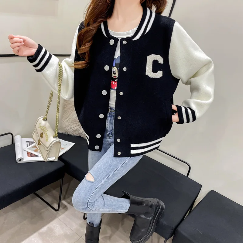 

Baseball Uniform Women's Jacket New Autumn Winter Coat Knitted Women's Casual Cardigan Top 2022 Fashio Knitted Cardigan Women's