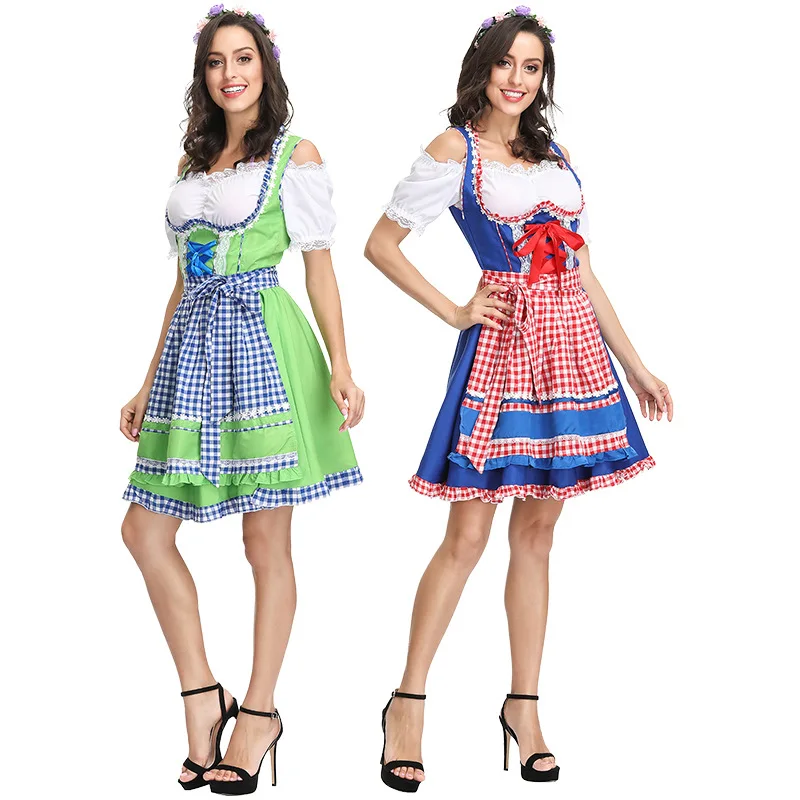 

Adult Women German Traditional Beer Festival Oktoberfest Dress Apron Set Halloween Cosplay Costumes Role Play Outfit