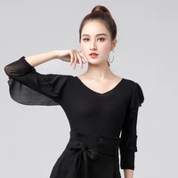 new latin dance clothes female adult ballroom dance tops practice wear middle sleeves rose red shirts women modern waltz costume