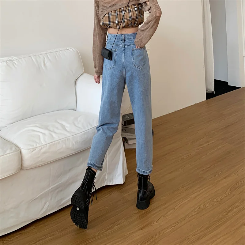 

N6711 2022 new high waist slim radish pants small straight nine points dad pants jeans