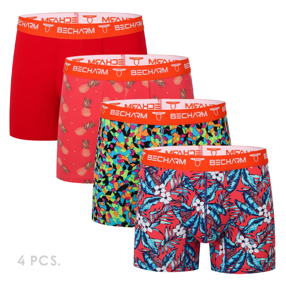 

4pcs/Lot Men's Panties Male Underpants Man Pack Shorts Boxers Cotton Men Briefs Set Printing Boxershorts Large Size Orange Blue