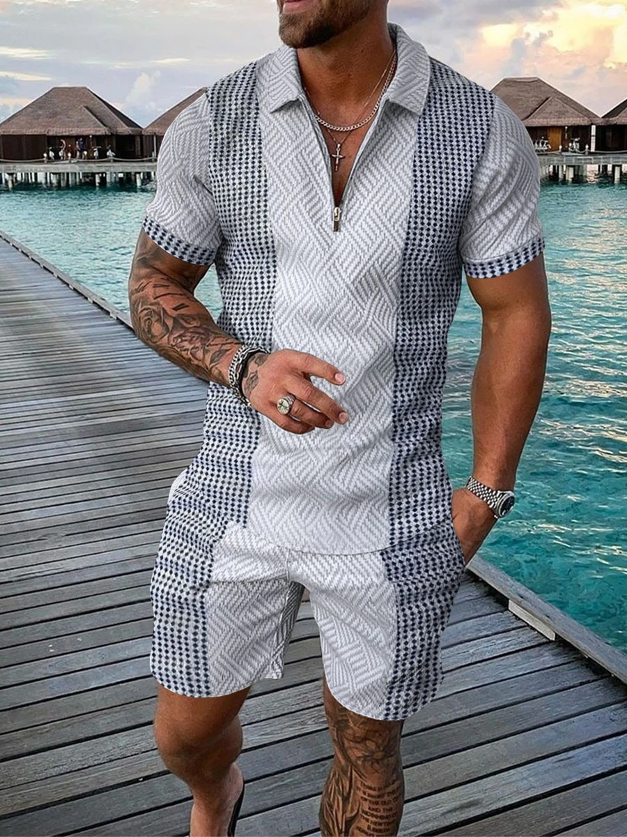 

Men's Tracksuit Summer Short Sleeve Polo Shirt and shorts Suit two-Piece Set Male Golf Sport Gym Clothing Streetwear for Men