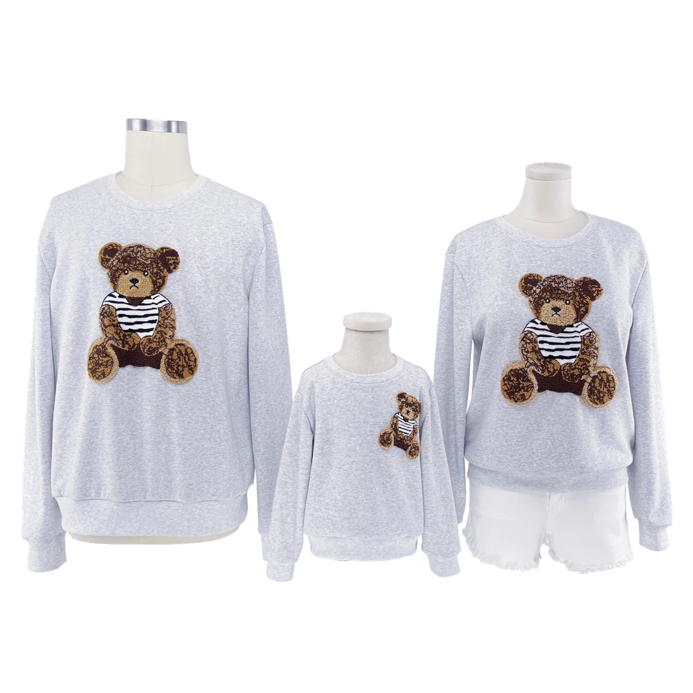 Joyccin Mother Kids Bear Embroidery Sweatshirts Thick Unisex Solid Tops Family Matching Outfits Fleeced Stranger Things Pullover