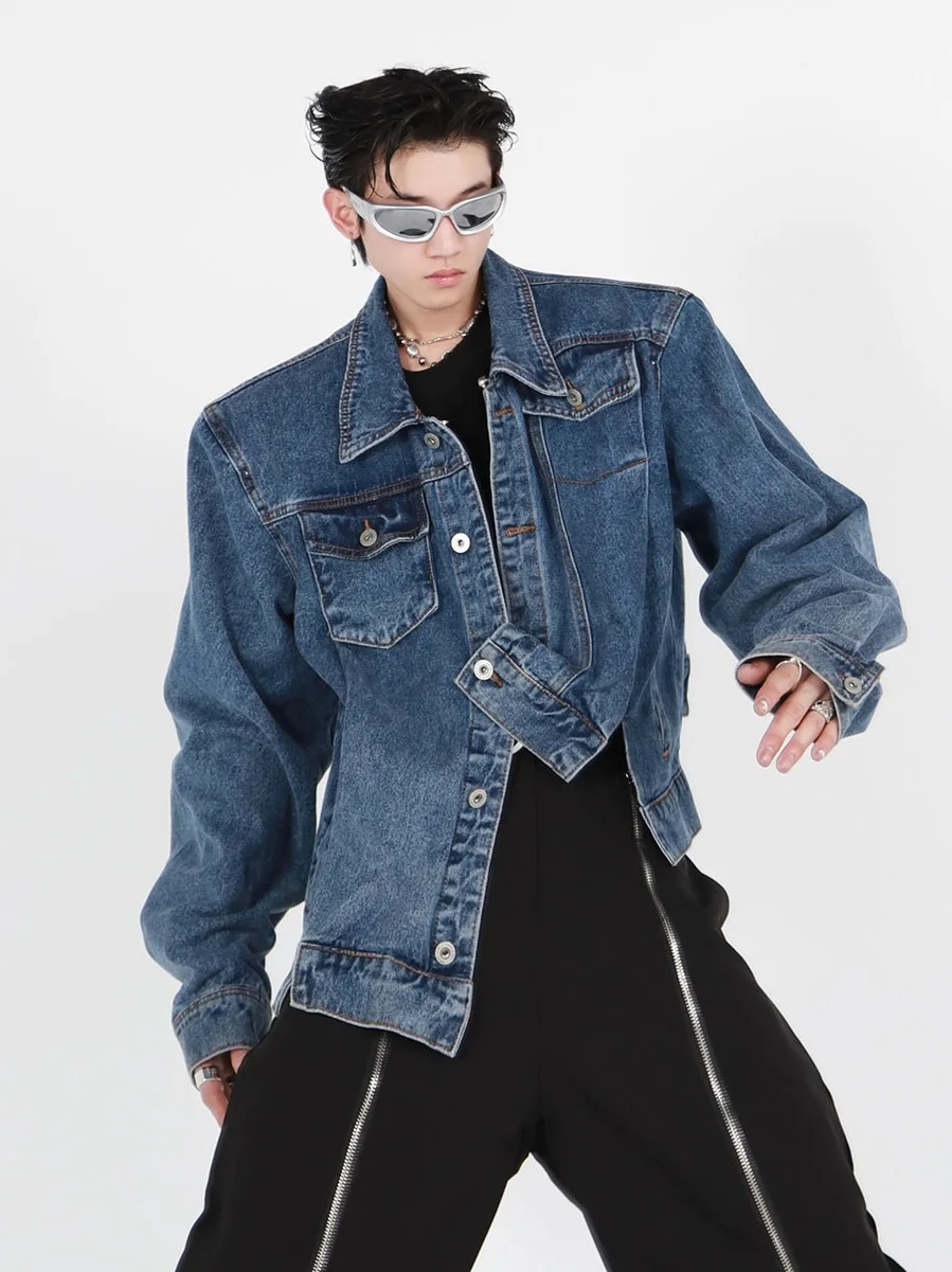 

Retro vintage 2023 iregular Denim Jeans Coat Male Brand Clothes Y2k fall winter men racing jacket