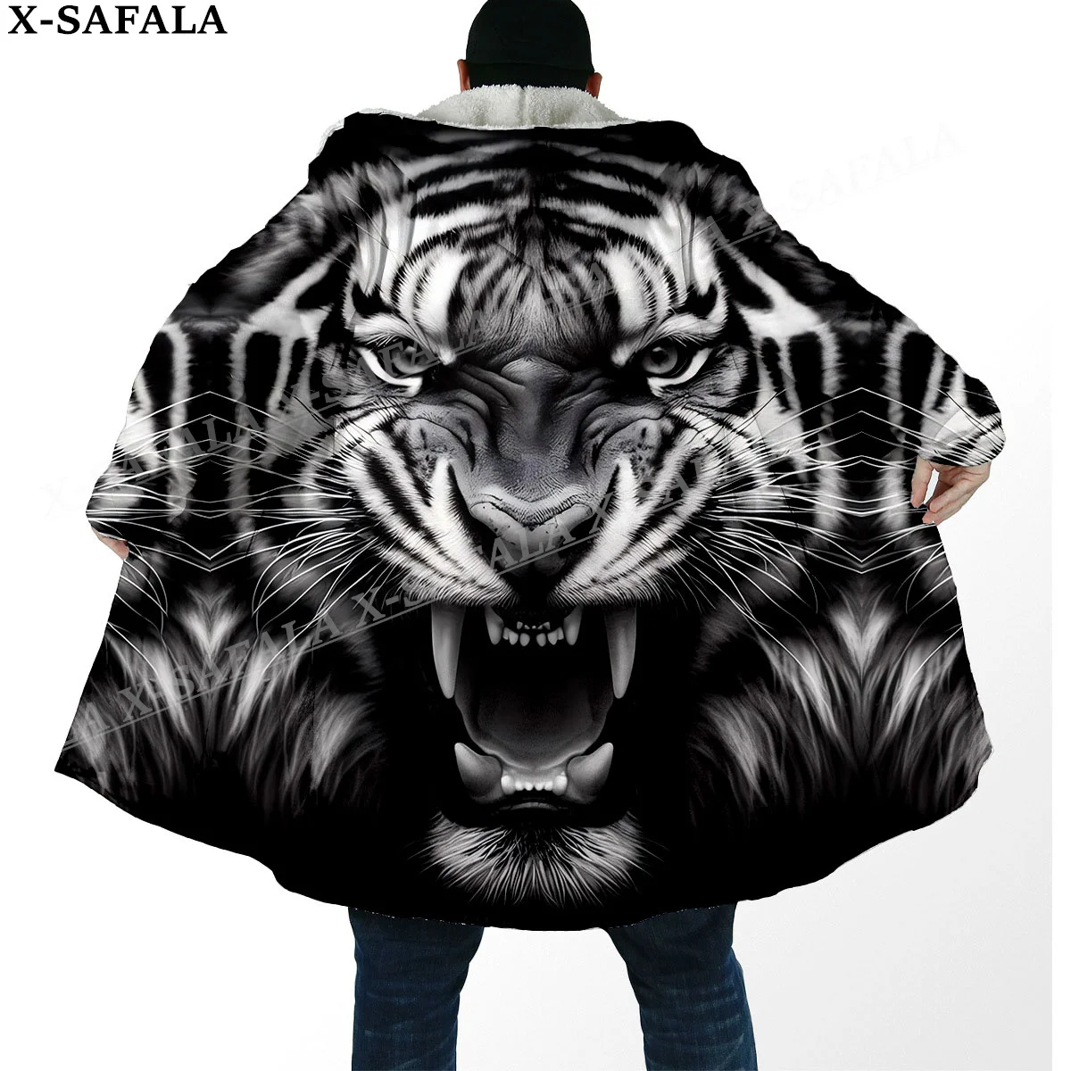 Мифология Тигр Король Дух Толстый теплый плащ с капюшоном Мужское пальто Пальто