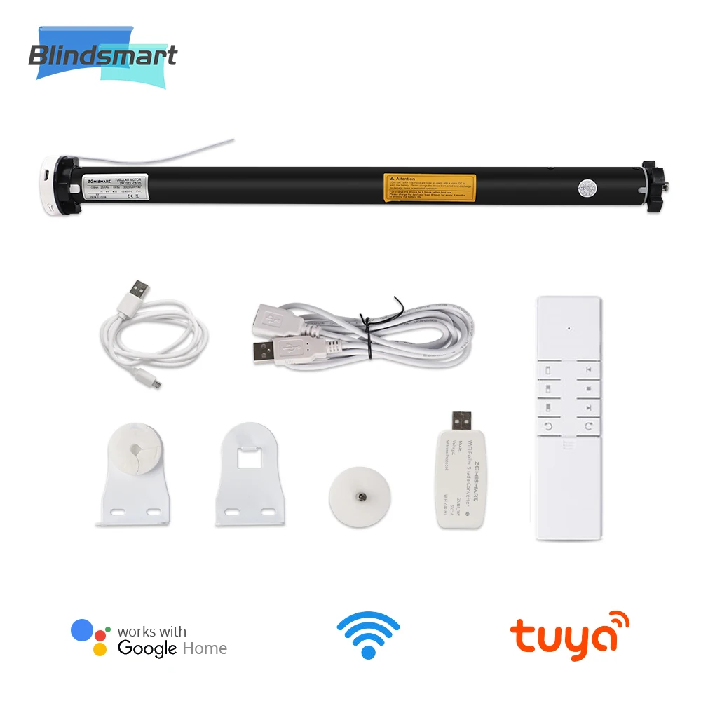 Blindsmart RF Electric Roller Shutter Motor Rechargeable for 37mm Tube Work with Tuya WiFi Dongle Solar Panel Alexa Google Home