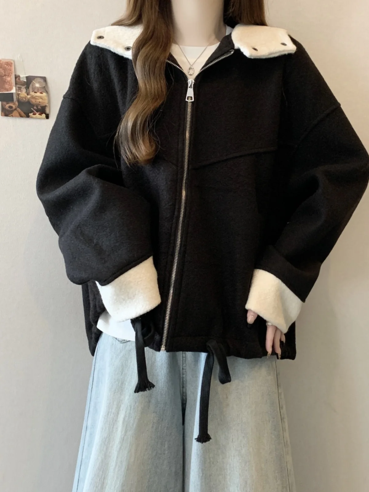 Plus size Fashion Warm Lamb Wool Hoodie Women 2024 New Winter Chubby Girl Slimming Cardigan Top