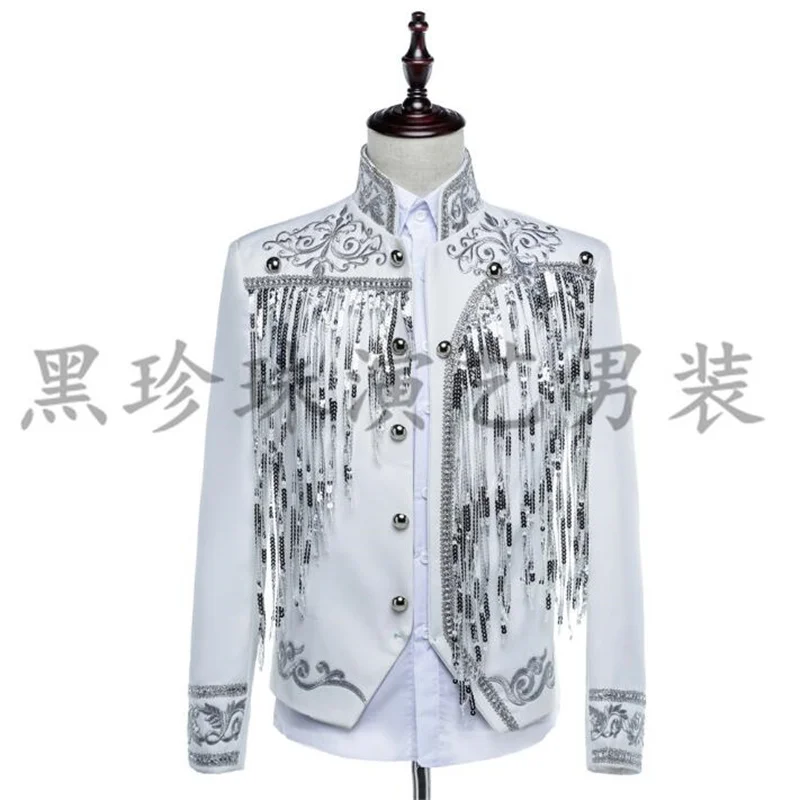 White men suits designs masculino homme terno stage costumes for singers men sequin blazer dance clothes jacket style dress