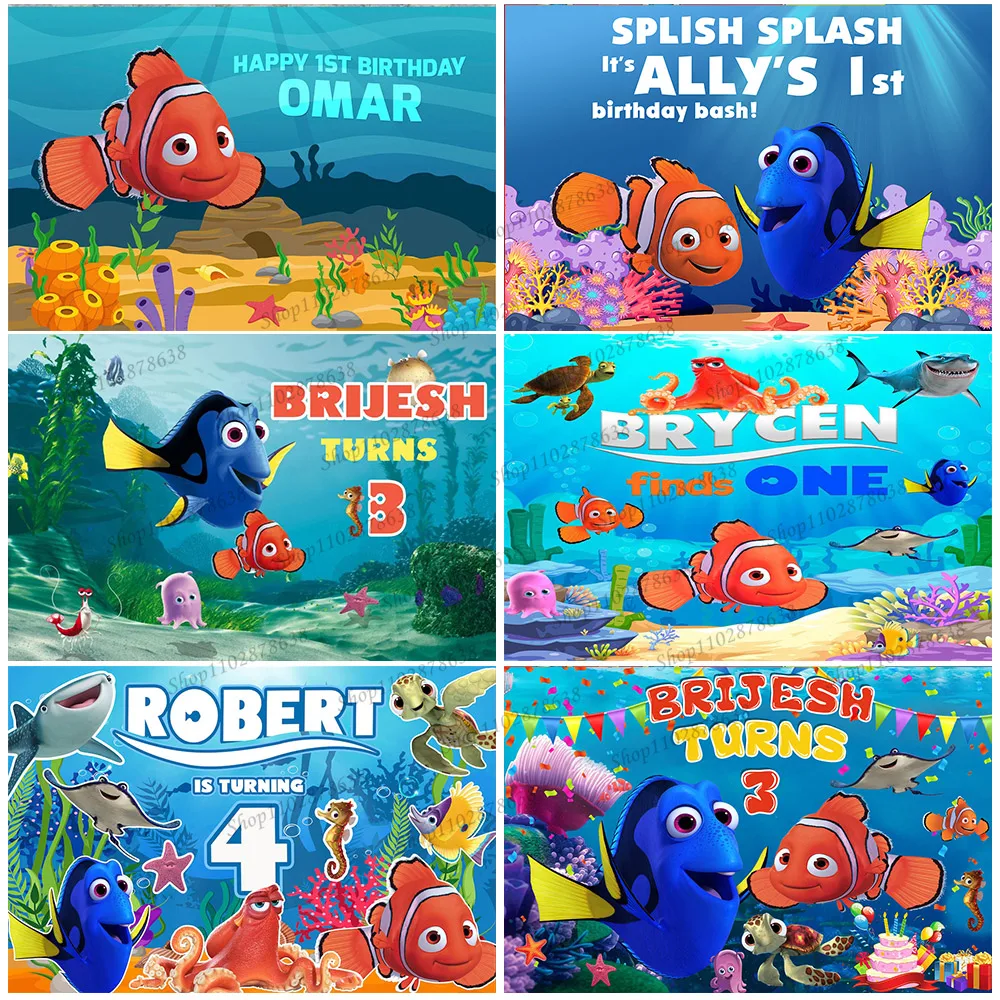 Custom Baby Name Backdrop Ideas Finding Nemo Dory Children Birthday Party Decor Background Clownfish Marlin Photo Studio Banner
