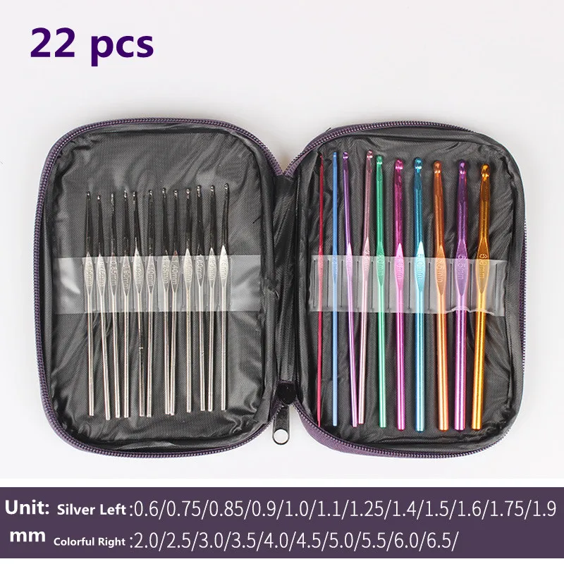 22pcs Aluminum Crochet Hooks Set With Yarn Knitting Stainless Steel Needles Sewing Tools Kits With Case DIY Weave Crafts Kit Set
