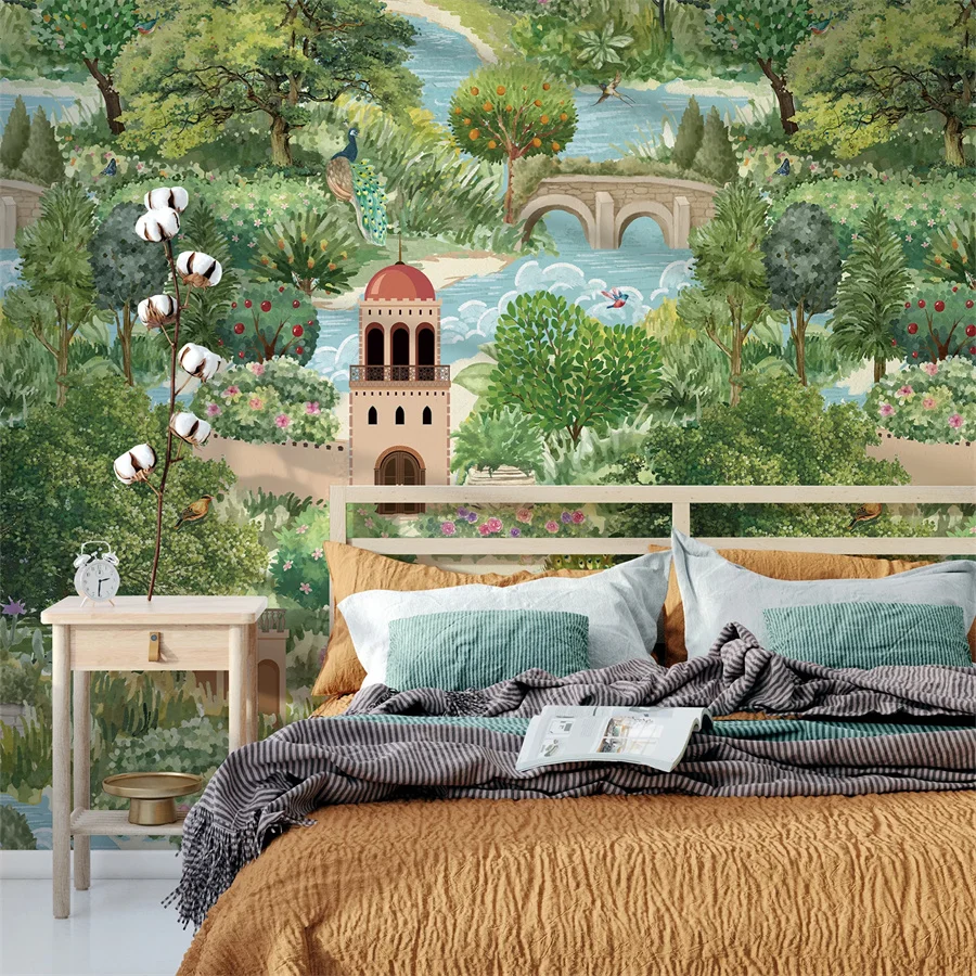 Обои на заказ с 3D украшением в стиле Наньян фойе гостиной зеленых лесов домашний